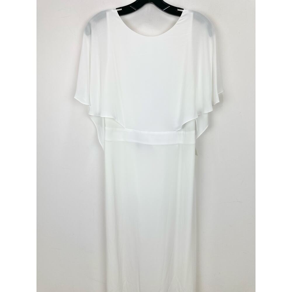 HALSTON HERITAGE Cape Effect Draped Crepe Gown Maxi Dress White US 4 NWT - Picture 7 of 15